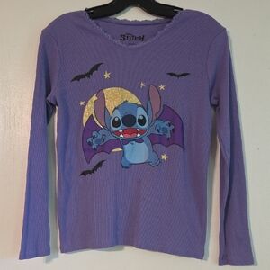 Disney Kids Long Sleeve Tee - Purple with Stitch and Gold Moon